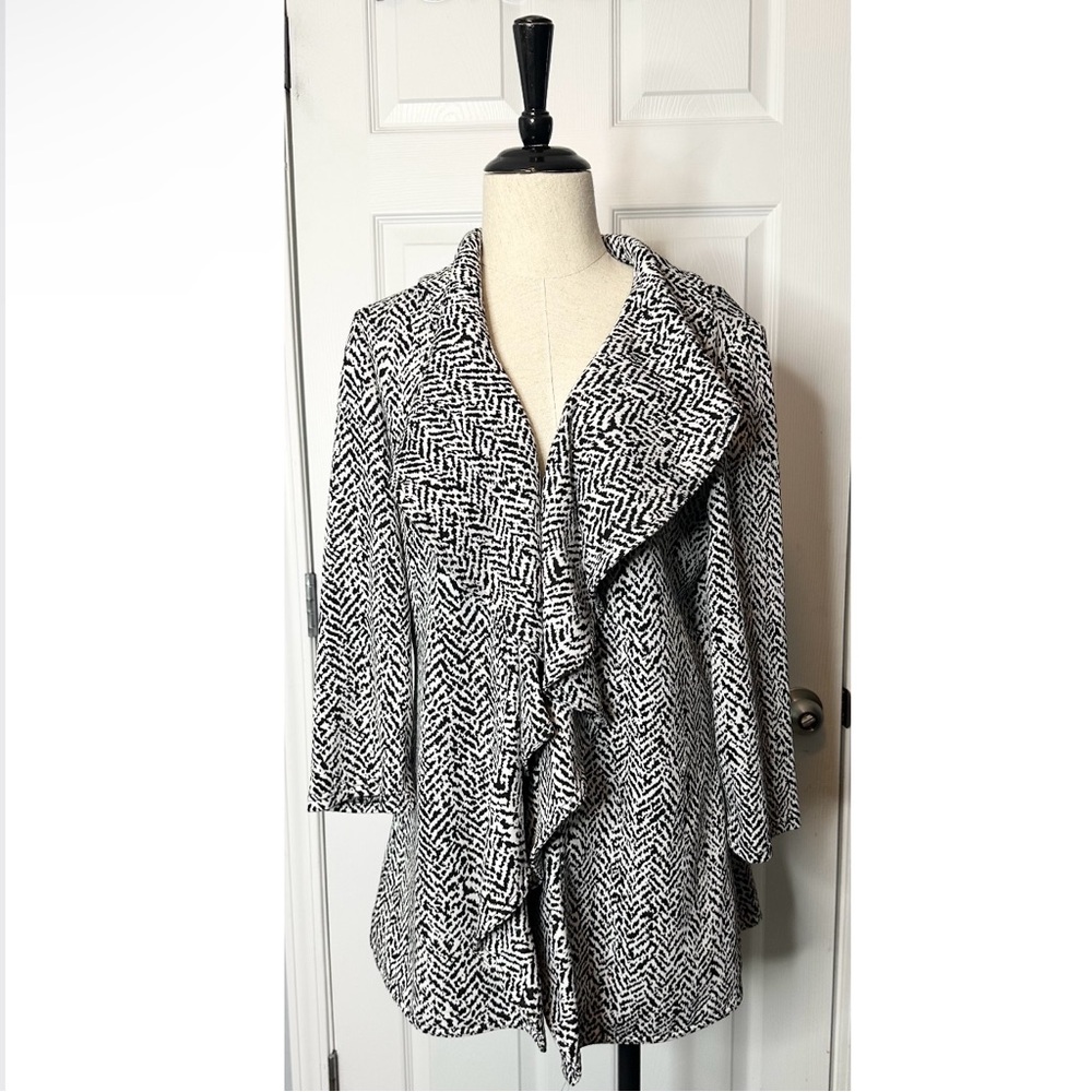 *CALVIN KLEIN* Women's Intarsia Knit Ruffled Open Cardigan - Picture 2 of 6